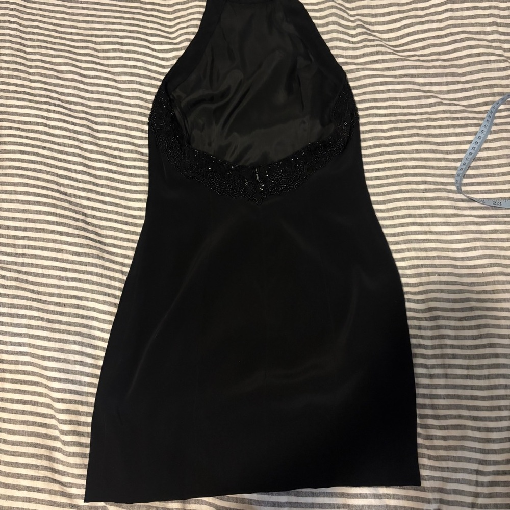 Vintage beaded backless halter mini dress, LBD little black dress - Picture 9 of 16